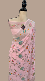 Khaddi Georgette Handloom Banarasi Saree - All over Jaal Work With Meenakari - The Handlooms