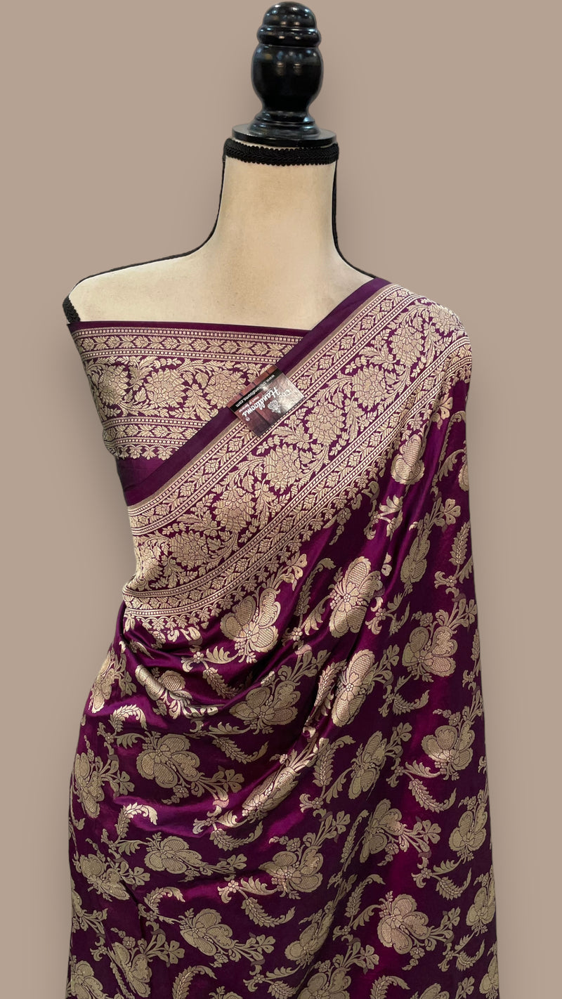 Pure Katan Silk Banarasi Handloom Saree - All Over Jaal Work - The Handlooms