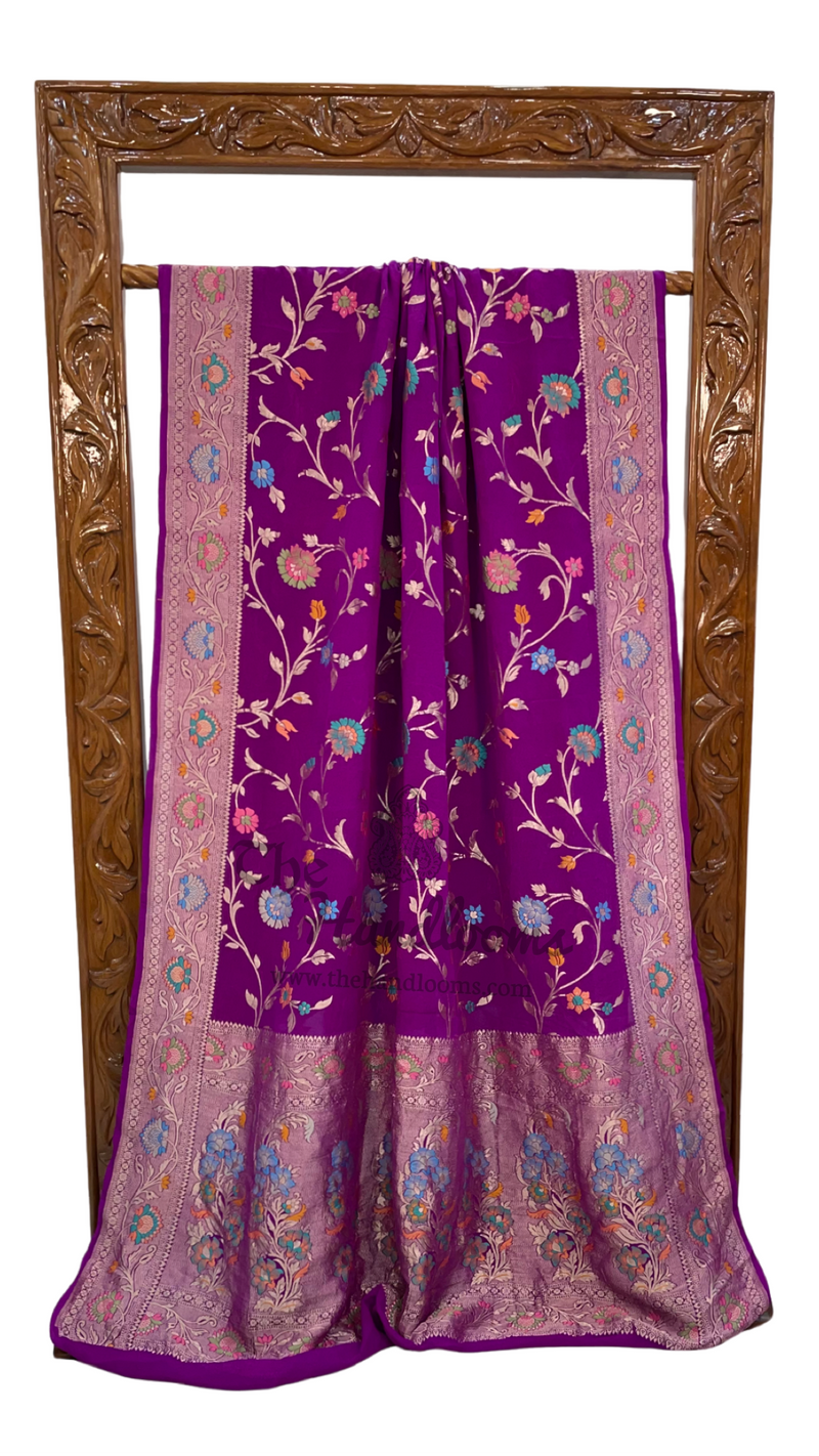 Khaddi Georgette Handloom Banarasi Saree - All over Jaal Work With Meenakari - The Handlooms