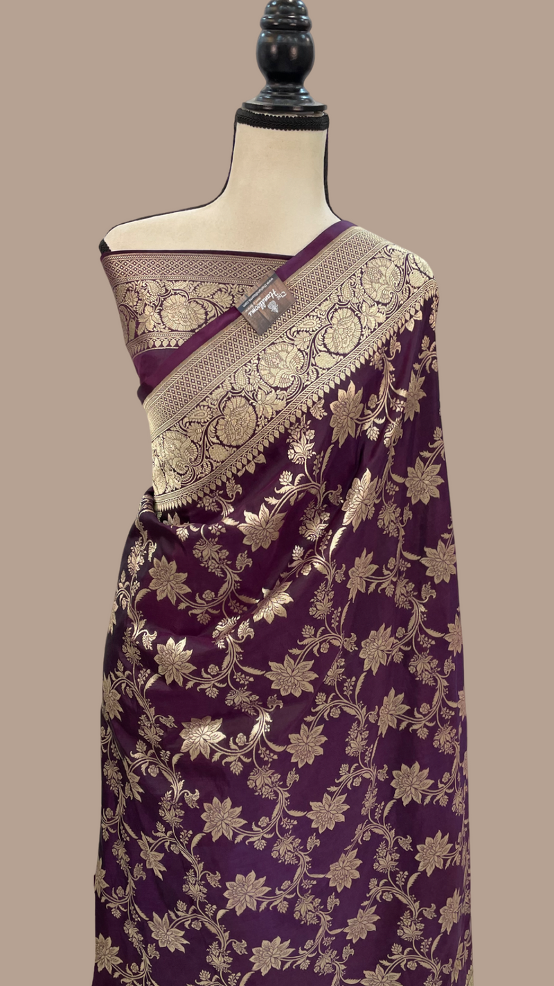 Pure Katan Silk Banarasi Handloom Saree - All Over Jaal Work - The Handlooms