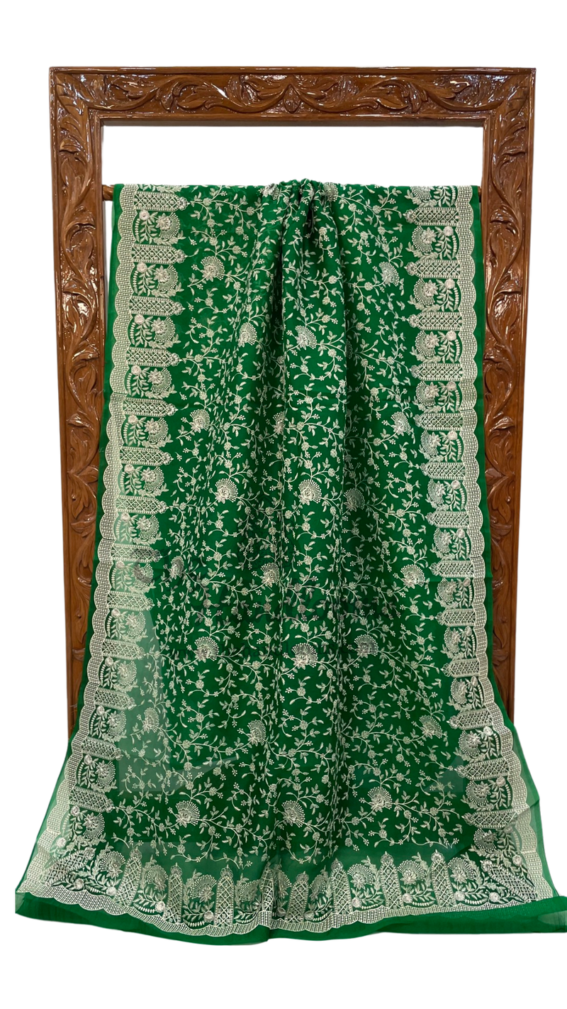 Pure Organza Chikankari Handloom Banarasi Saree - The Handlooms