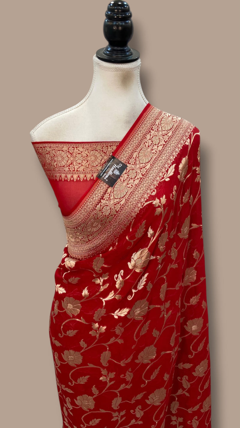 Pure Khaddi Georgette Handloom Banarasi Saree - Water Zari