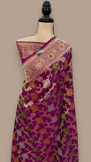Pure Katan Silk Banarasi Handloom Saree - All over Sona Roopa Jaal work - The Handlooms