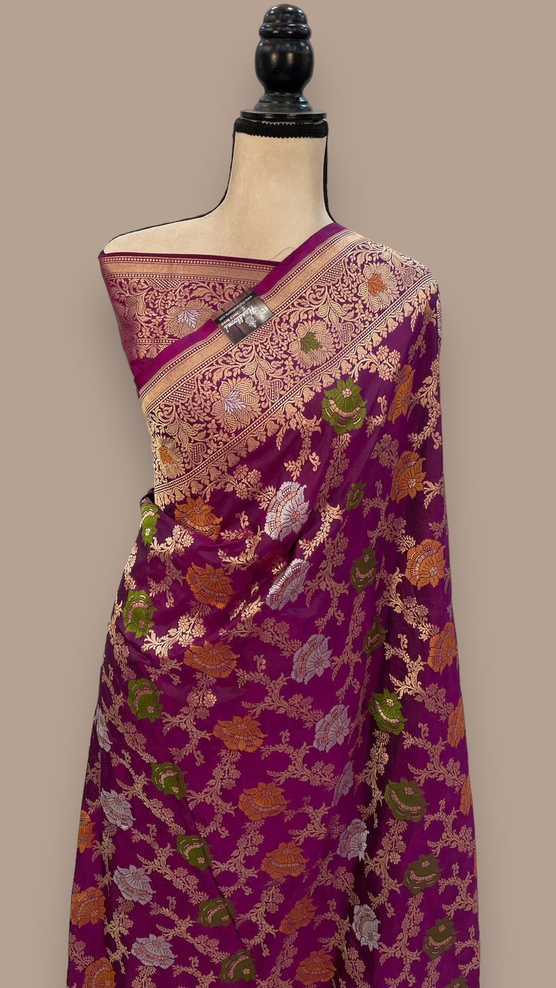 Pure Katan Silk Banarasi Handloom Saree - All over Sona Roopa Jaal work - The Handlooms
