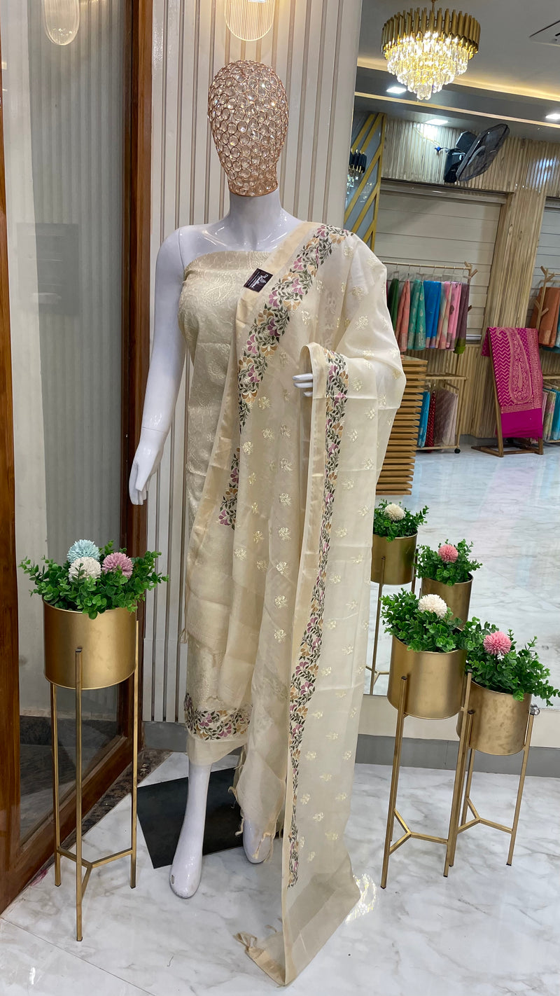Pure Cotton Banarasi Dress material with Chikankari Pure Cotton Banarasi Dress material with Chikankari