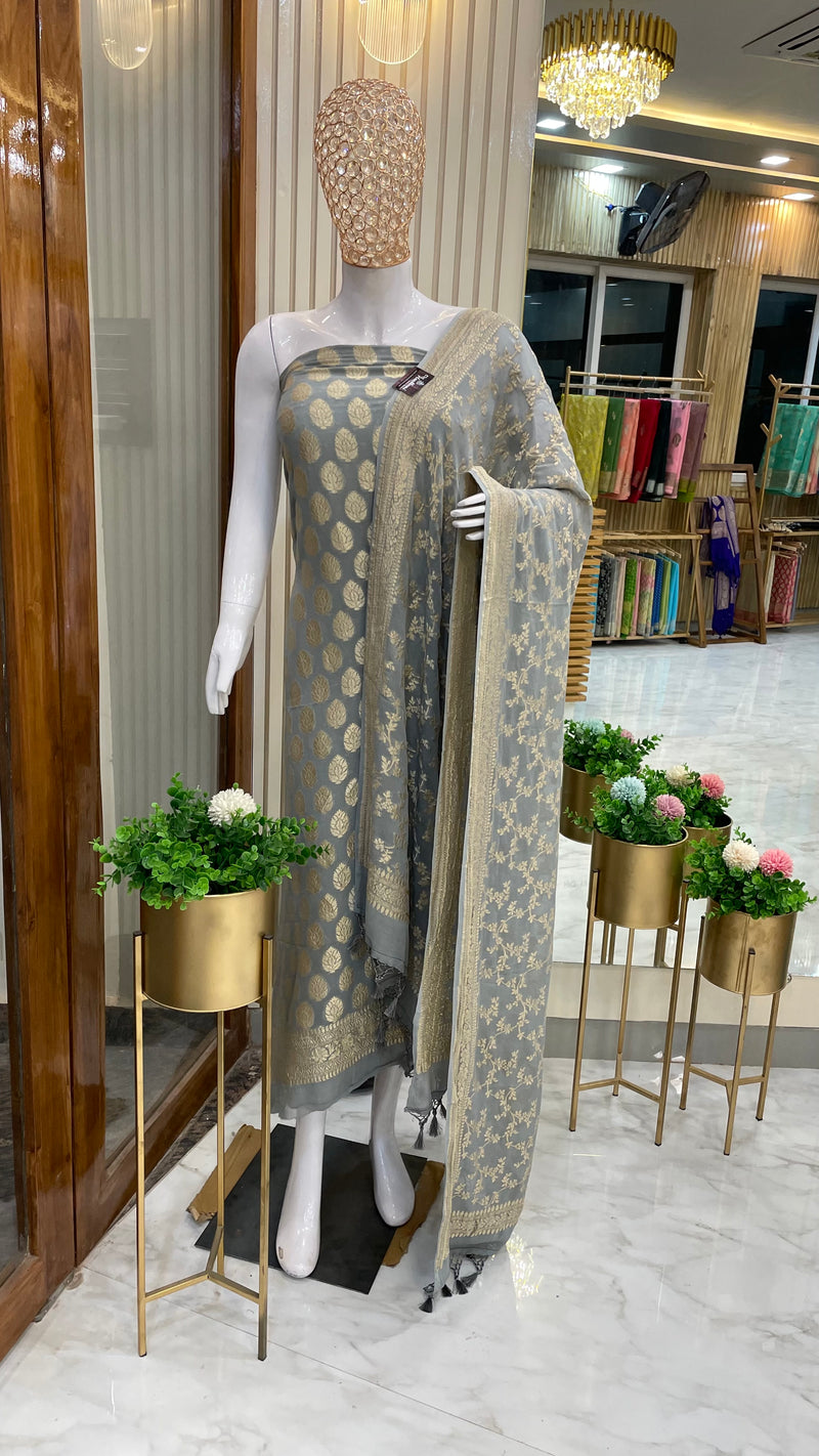 Khaddi Georgette Handlooms Banarasi Dress material - The Handlooms