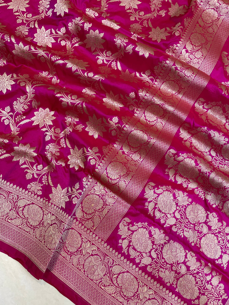 Pure Katan Silk Banarasi Handloom Saree - All Over Jaal Work - The Handlooms