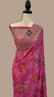 Pure Georgette Digital Print with Chikankari Handloom Banarasi Saree - The Handlooms