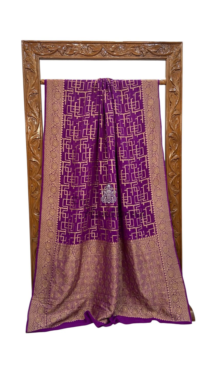 Pure Khaddi Georgette Handloom Banarasi Saree - Antique Zari