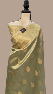 Pista Pure Kora Tissue Handloom Banarasi Saree - The Handlooms