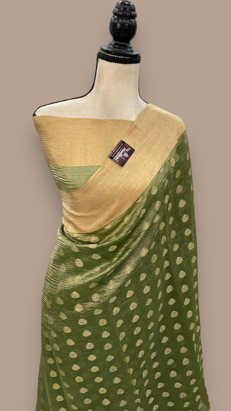 Pure Kora Tissue Crush Handloom Banarasi Saree - The Handlooms