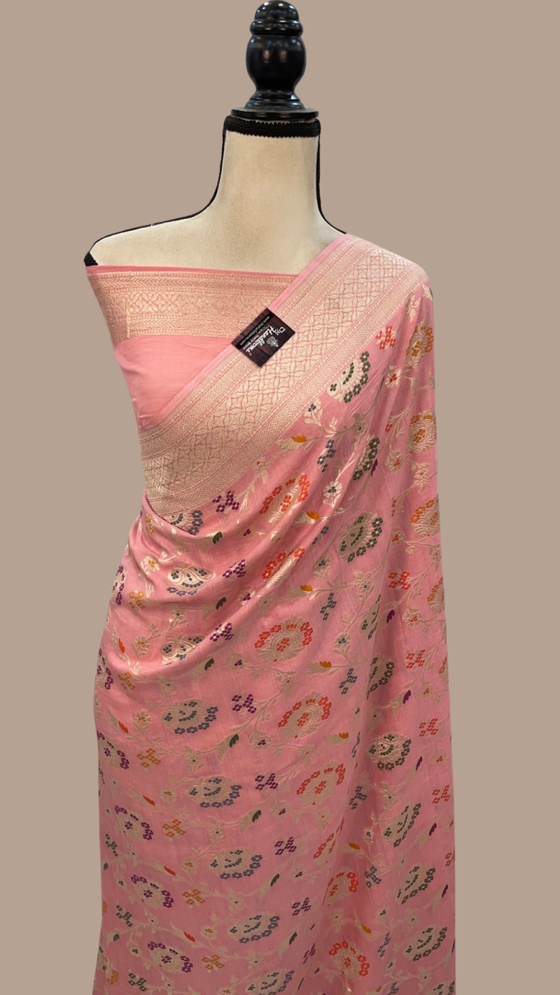 Moonga Georgette Handloom Banarasi Saree - All over meenakari - The Handlooms