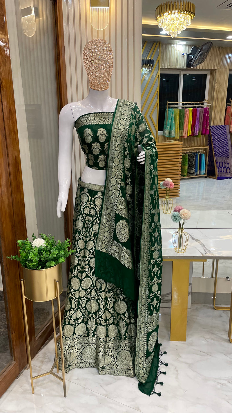 Pure Khaddi Georgette Handloom Banarasi Lehenga - Stitched - The Handlooms
