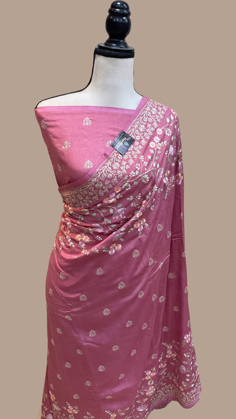 Pure Chiniya Silk Handloom Banarasi Saree With Chikankari - The Handlooms