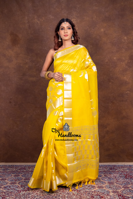 Yellow Pure Kora Handloom Banarasi Saree
