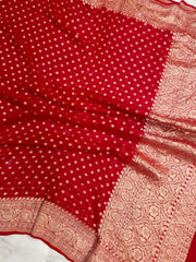 Red Khaddi Georgette Handloom Banarasi Dupatta - The Handlooms
