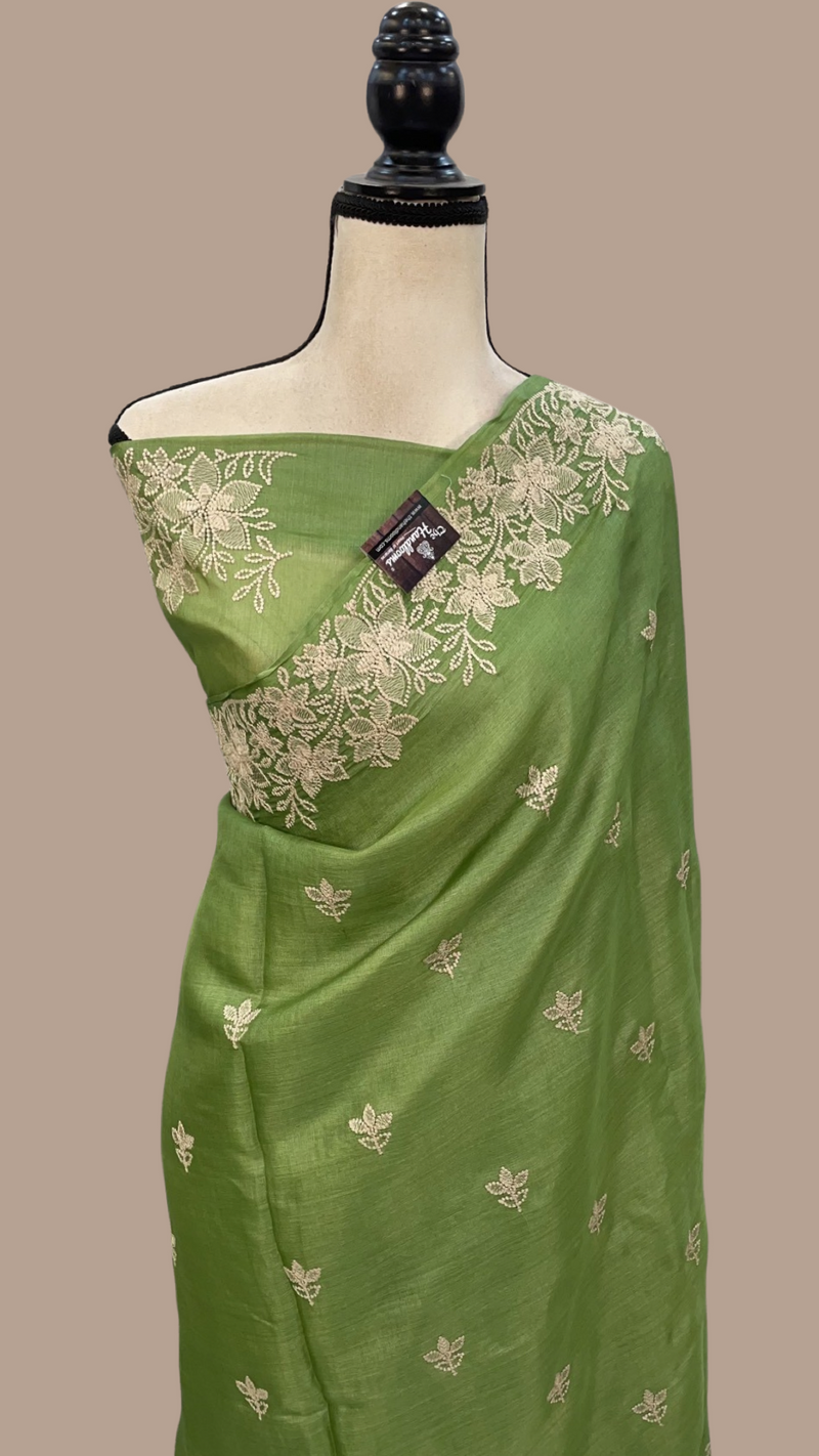 Tussar Silk Handloom Banarasi Saree With Chikankari - The Handlooms
