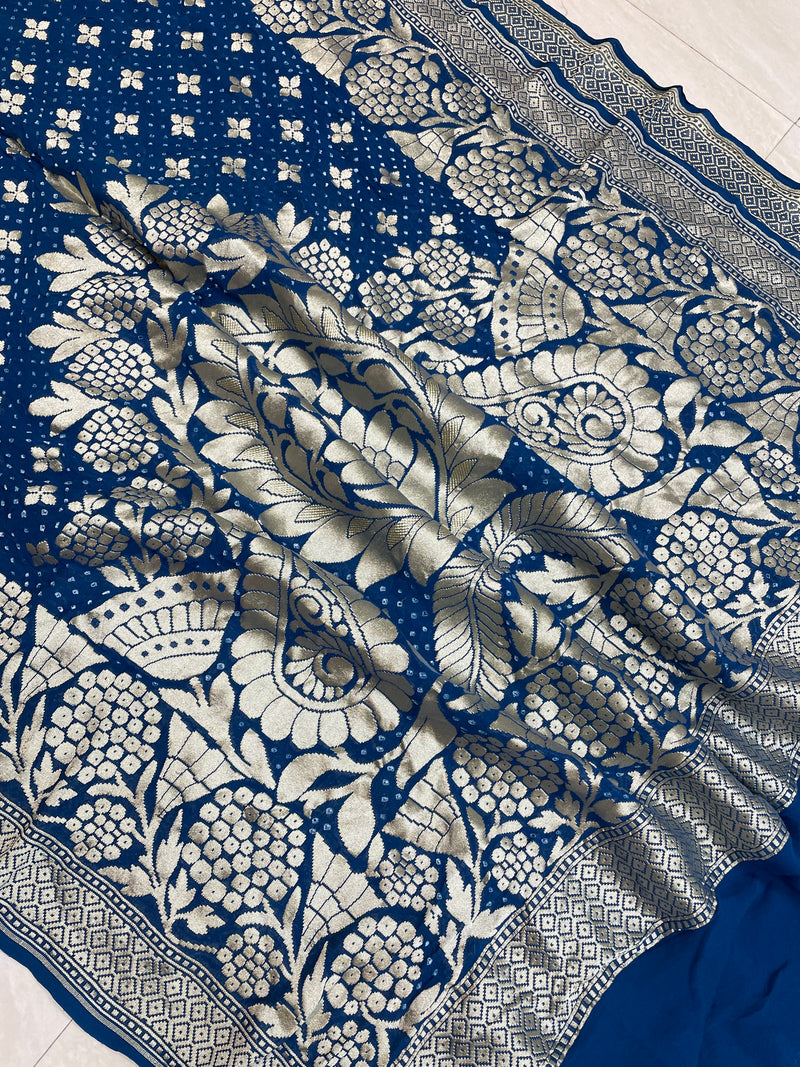 Pure Georgette Banarasi Bandhej Handloom Dupattta - The Handlooms