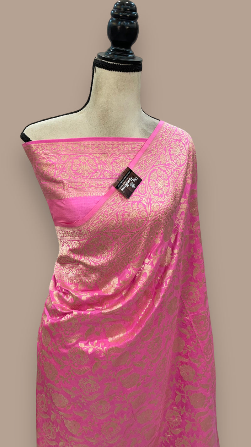 Pure Katan Silk Banarasi Handloom Saree - All Over Jaal Work - The Handlooms