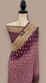 Dual Shade Pure Georgette Banarasi Bandhej Handloom Saree - The Handlooms