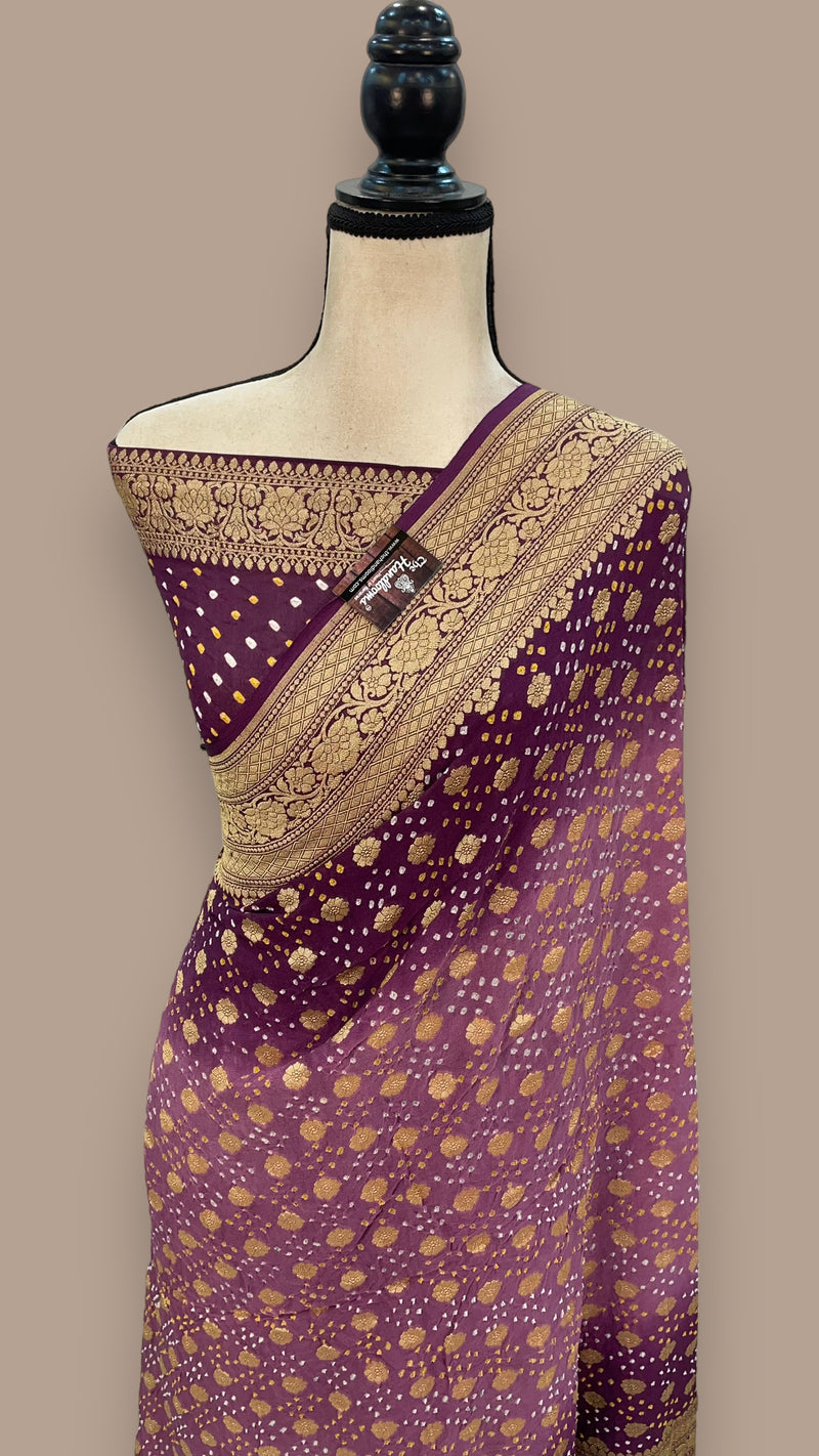 Dual Shade Pure Georgette Banarasi Bandhej Handloom Saree - The Handlooms