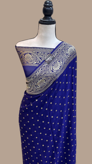 Khaddi Georgette Handloom Banarasi Saree - Gold Zari - The Handlooms