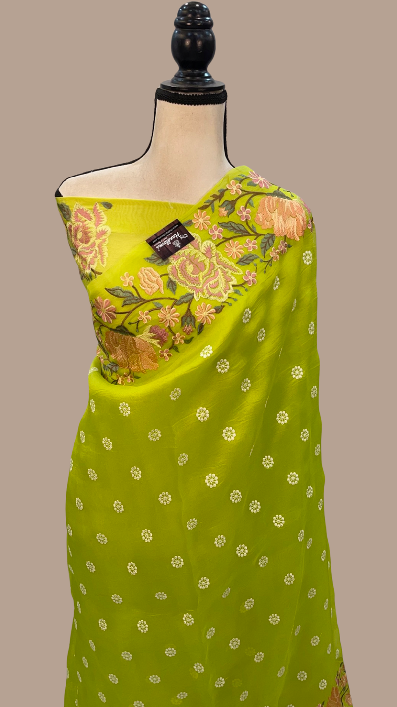 Pure Organza Chikankari Handloom Banarasi Saree - The Handlooms