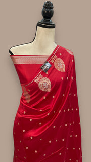 Red Pure Mango Silk Banarasi Handloom Saree - The Handlooms
