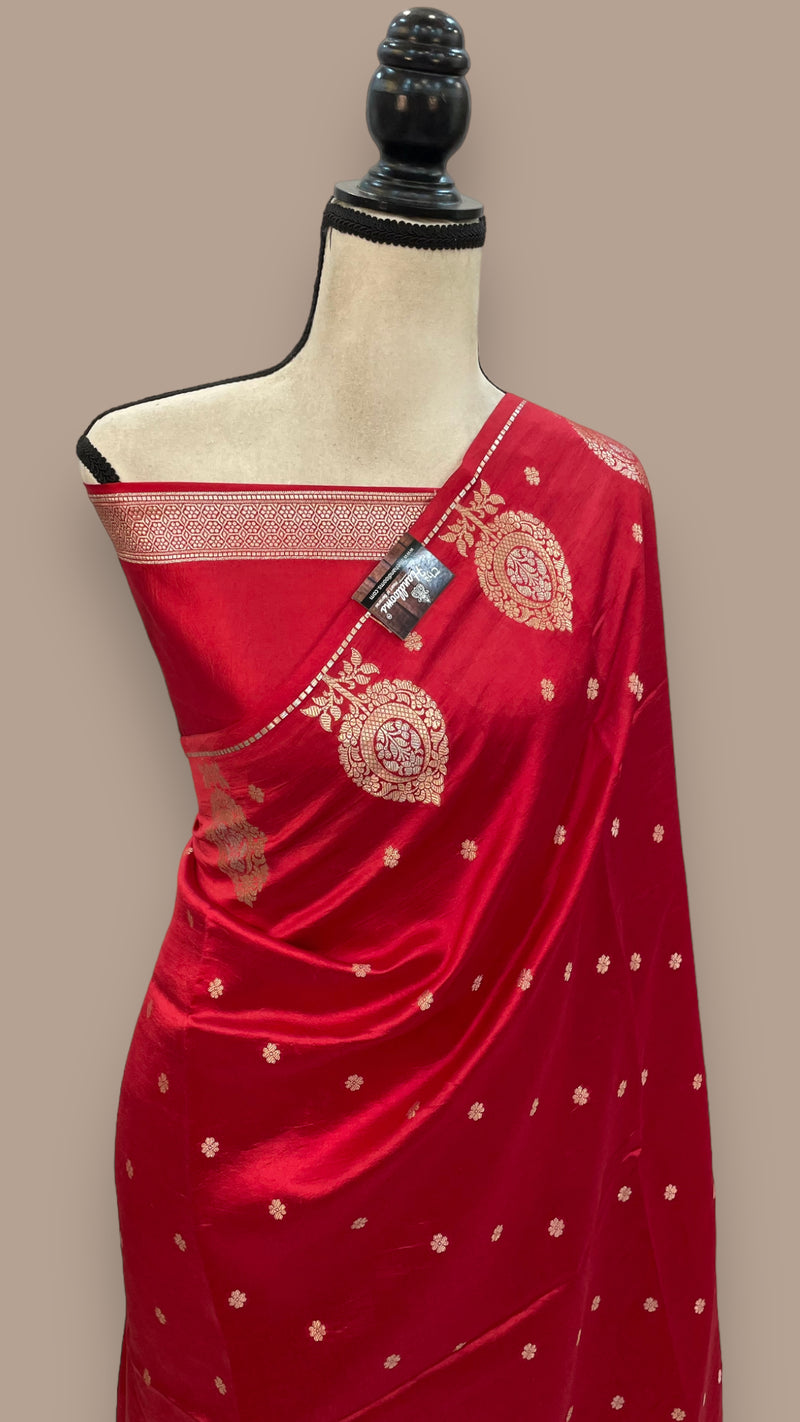 Red Pure Mango Silk Banarasi Handloom Saree - The Handlooms