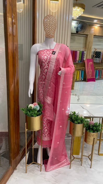 Pink Khaddi Georgette Banarasi Dress material