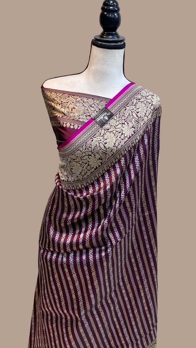 Pure Katan Silk Banarasi Handloom Saree - All over soona roopa stripe