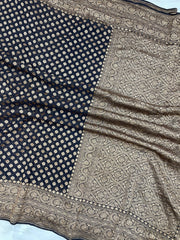 Black Pure Khaddi Georgette Handloom Banarasi Saree - The Handlooms