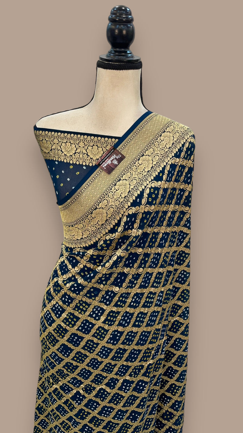 Pure Georgette Banarasi Bandhej Handloom Saree - The Handlooms