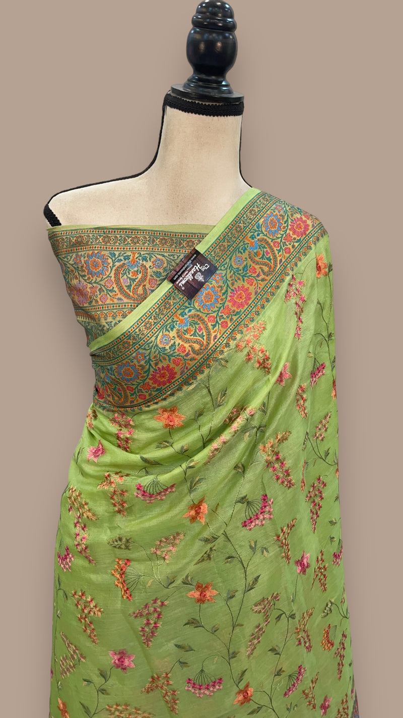 Tussar Silk Handloom Banarasi Saree With Chikankari - The Handlooms
