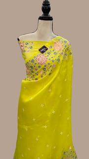 Pure Organza Chikankari Handloom Banarasi Saree - The Handlooms