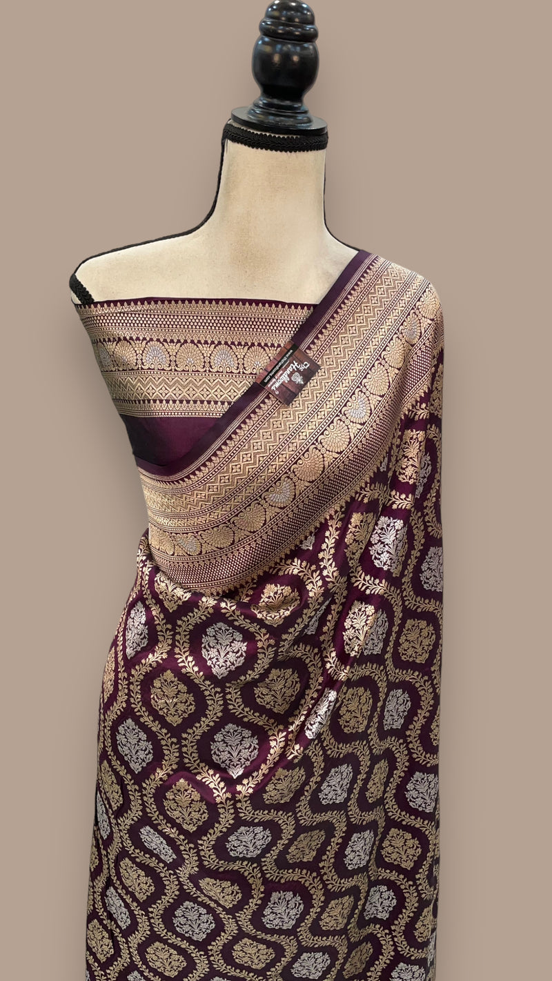 Pure Katan Silk Banarasi Handloom Saree - All over Sona Roopa Jaal work - The Handlooms
