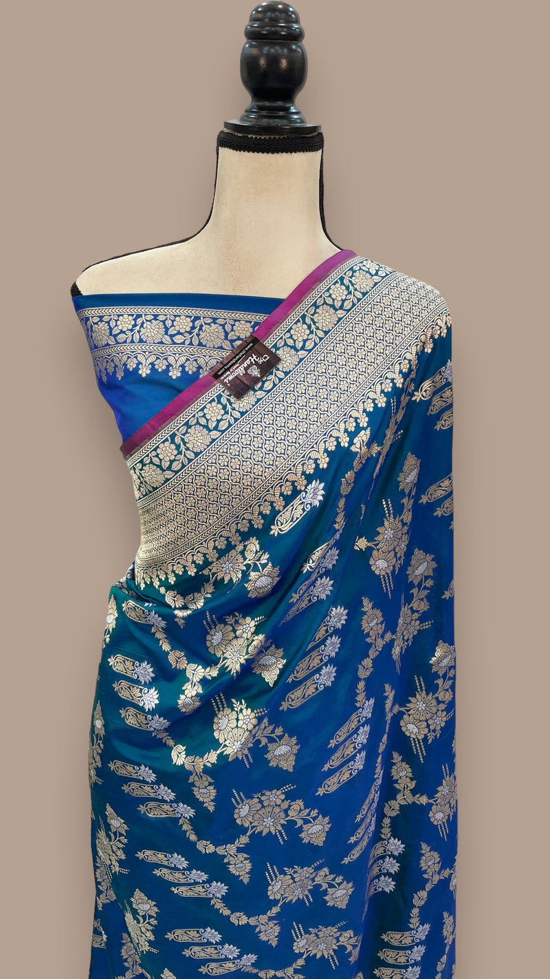 Pure Katan Silk Banarasi Handloom Saree - All over Sona Roopa Jaal work - The Handlooms