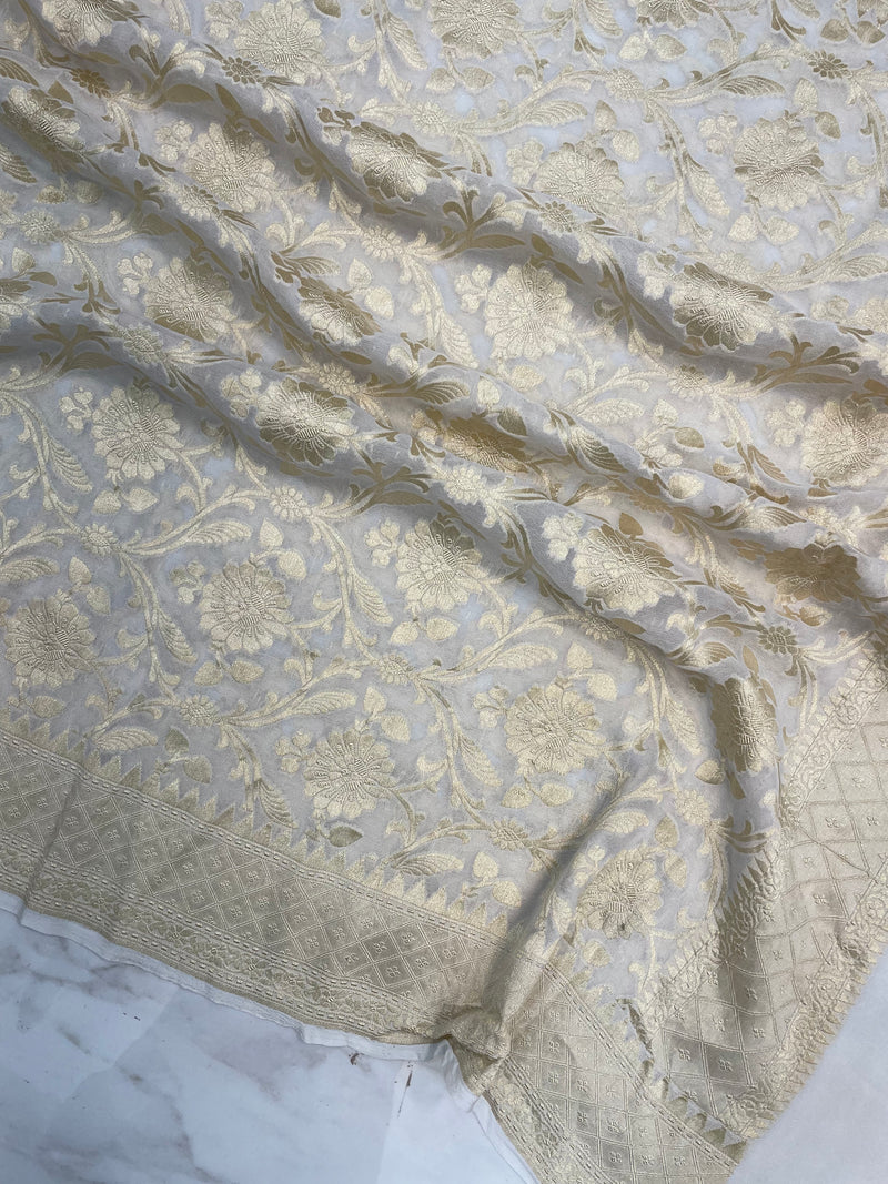 Pure Khaddi Georgette Dupatta - water zari - The Handlooms