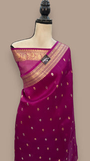 Magenta Pink Pure Kora Handloom Banarasi Saree - The Handlooms