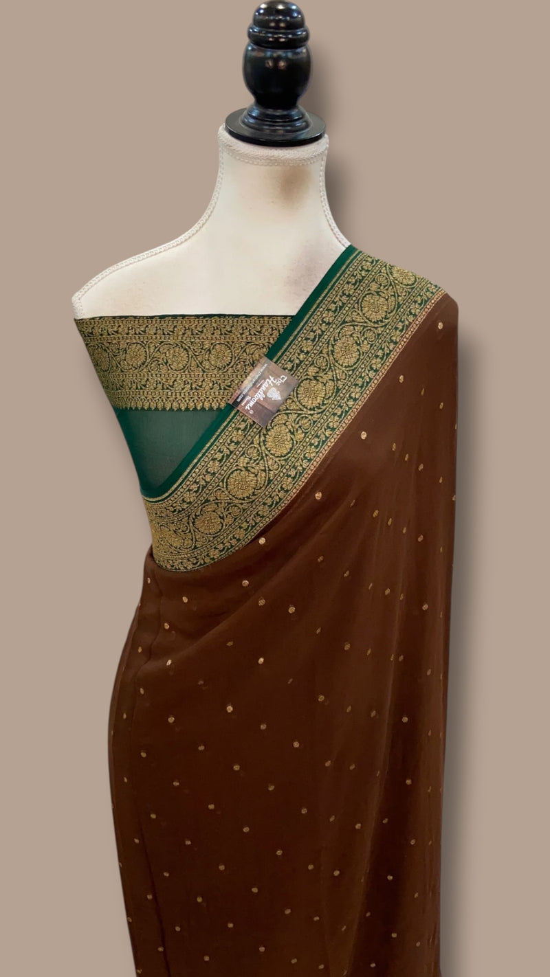 Pure Khaddi Georgette Handloom Banarasi Saree - Antique Zari