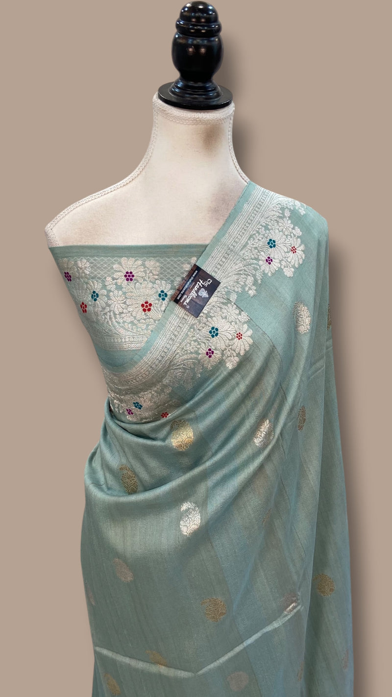 Pure Tussar Georgette Handloom Banarasi Saree With Meenakari