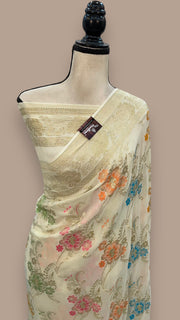 Khaddi Georgette Handloom Banarasi Saree - All over Jaal Work With Meenakari - The Handlooms