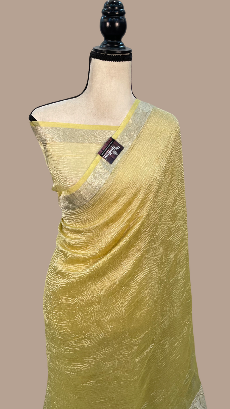 Yellow Pure Kora Tissue Handloom Banarasi Saree - The Handlooms