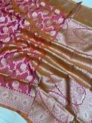 Pure Katan Silk Banarasi Handloom Saree - All over Sona Roopa Jaal work - The Handlooms