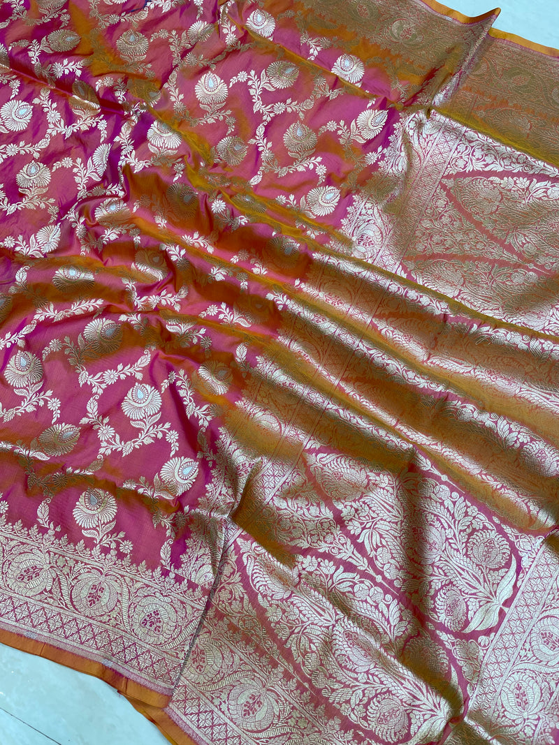 Pure Katan Silk Banarasi Handloom Saree - All over Sona Roopa Jaal work - The Handlooms