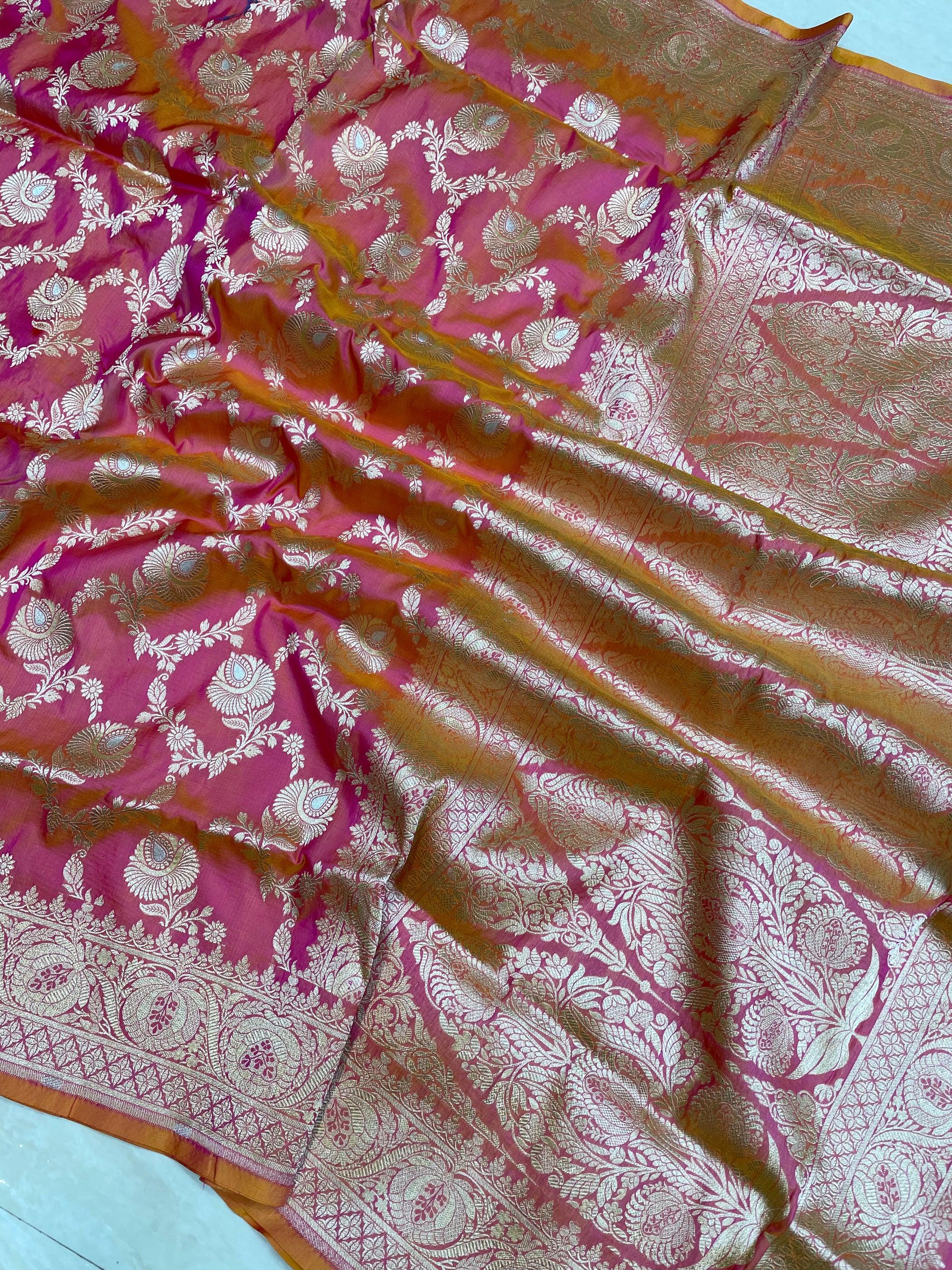 Pure Katan Silk Banarasi Handloom Saree - All over Sona Roopa kadiyal Jaal work main image 0