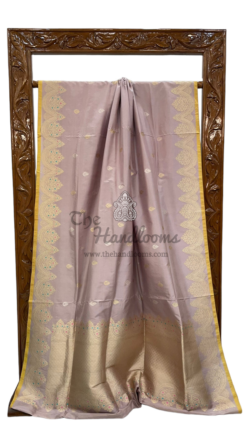 Pure Katan Silk Banarasi Handloom Saree - All over Sona Roopa Kadua motifs - The Handlooms