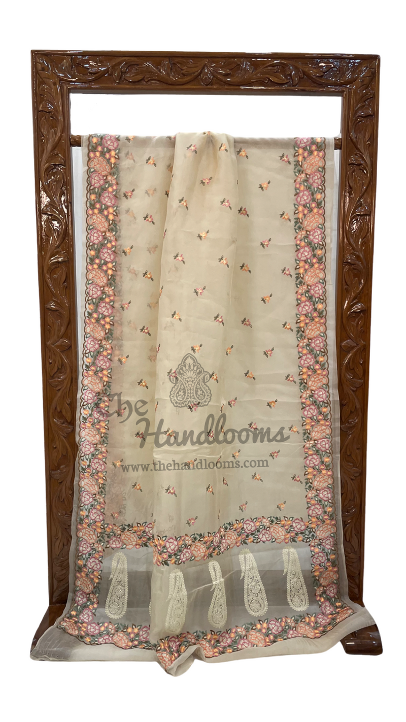Pure Organza Chikankari Handloom Banarasi Saree - The Handlooms