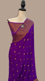 Purple Pure Chiffon Khaddi Banarasi Saree - The Handlooms