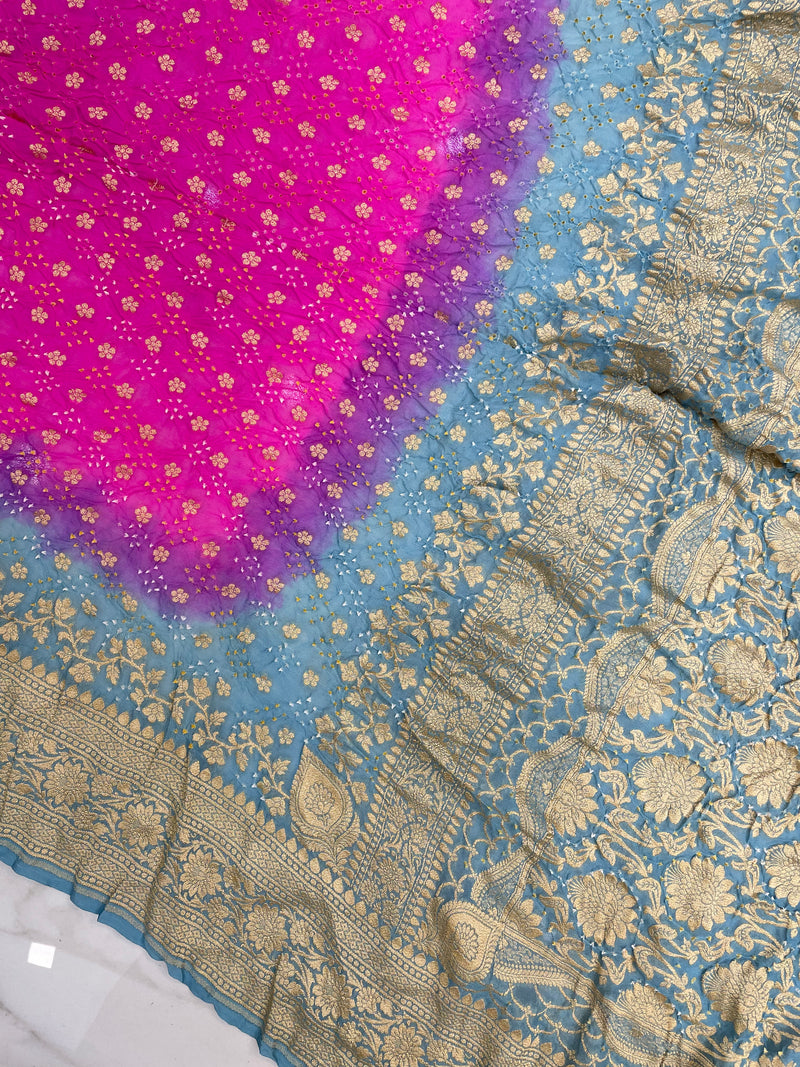 Pure Georgette Banarasi Bandhej Handloom Saree - The Handlooms